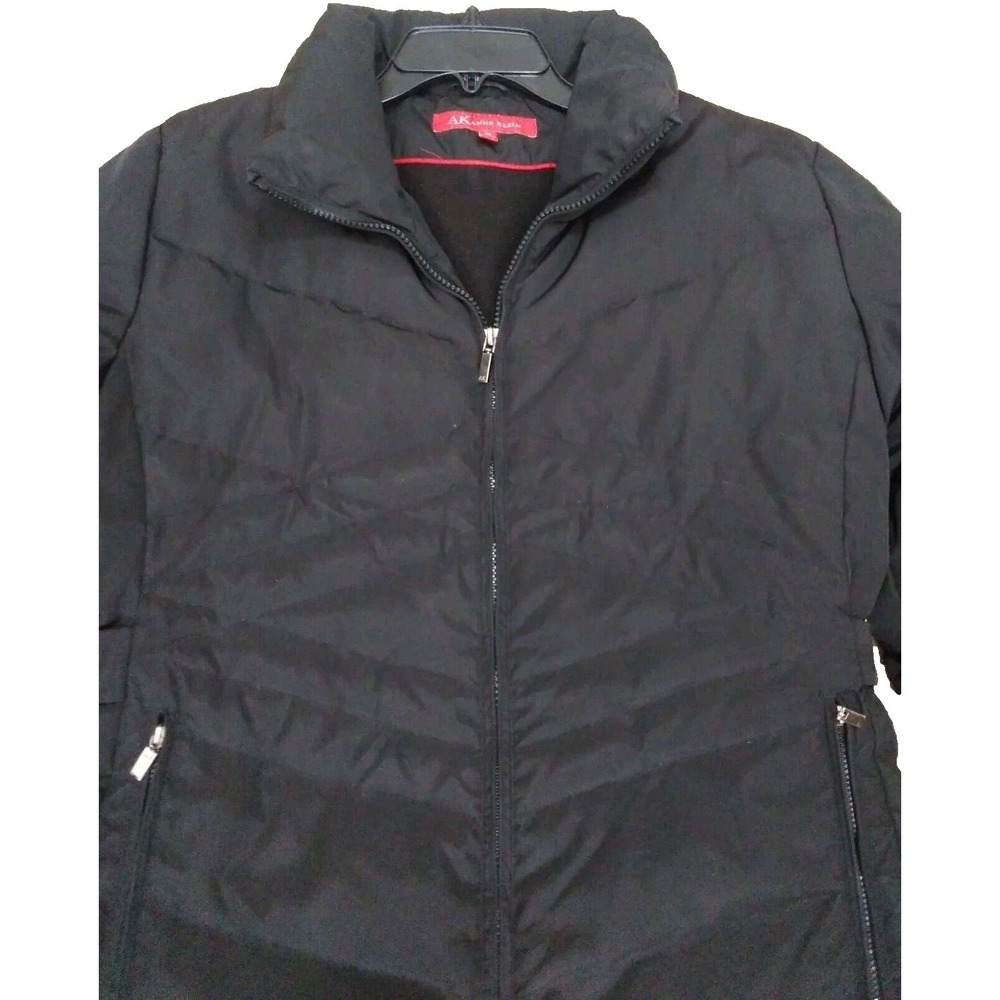 Anne Klein Puffer Jacket Womens Medium Black Down Blend Quilted Full Zip Coat